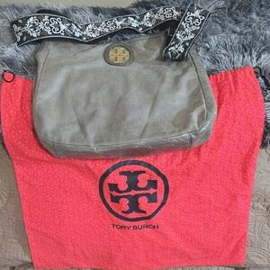 Tory Burch Hobo Heather Gray Leather Bag With Dust Bag